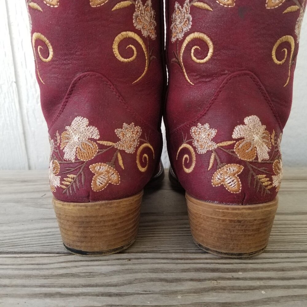 Roper Flower Embroidery Womens Wine Cowboy Western Boots 9 M - Picture 5 of 13